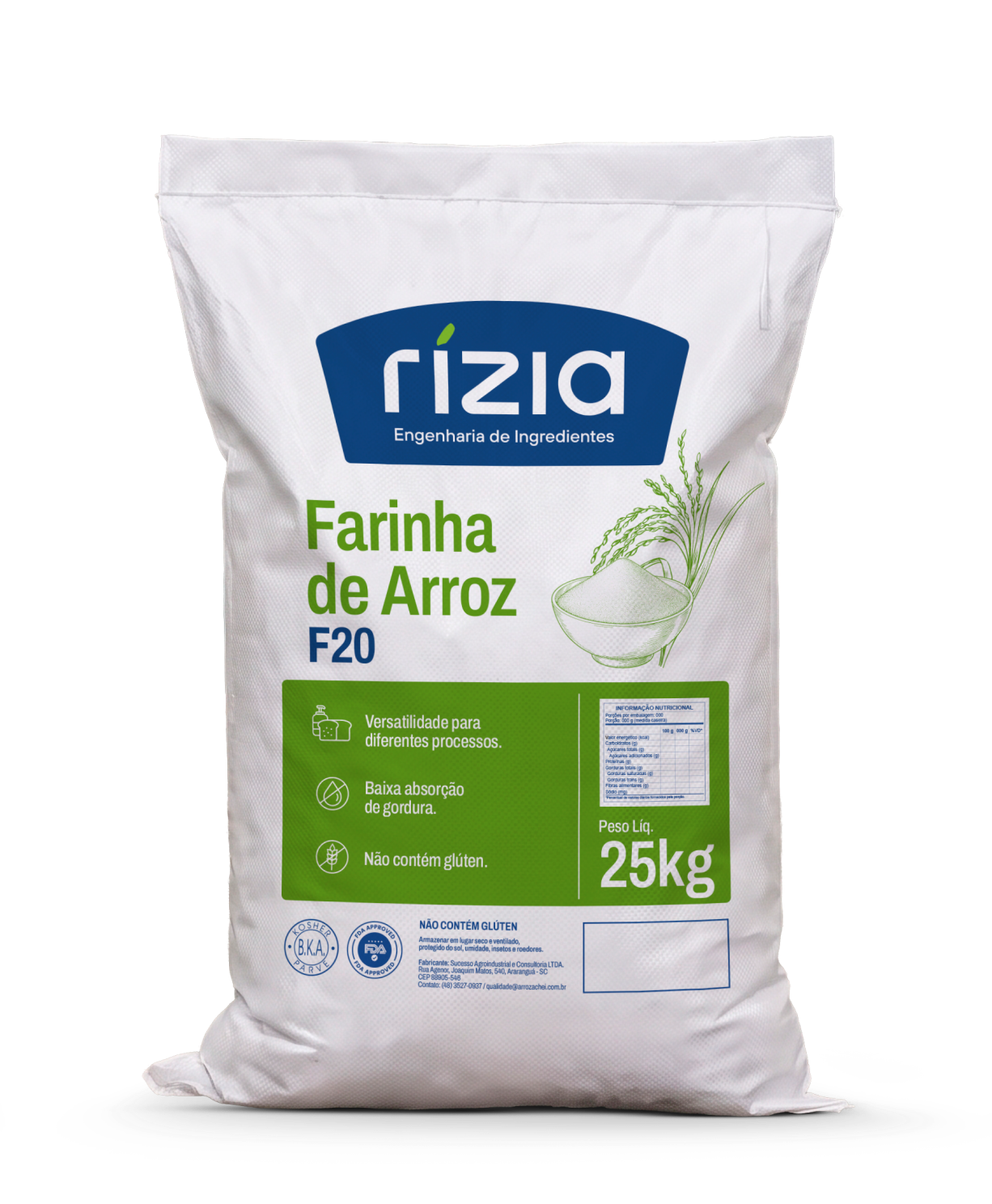 Saco de Farinha de Arroz F20 Rízia, 25 kg